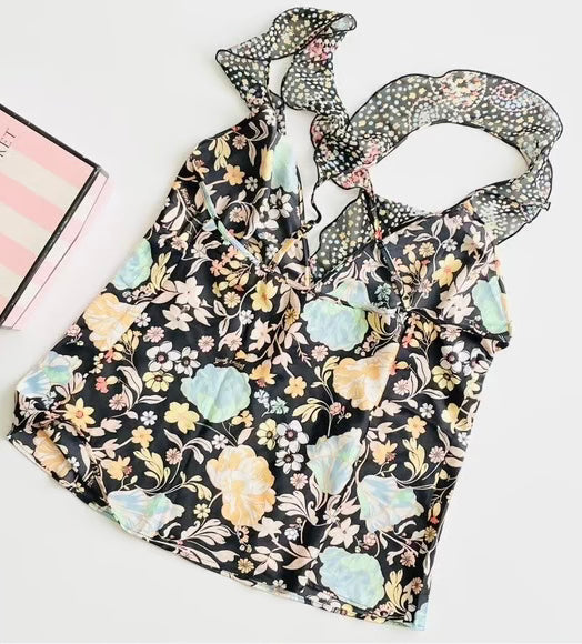 Victorias secret black satin pajama top S/M