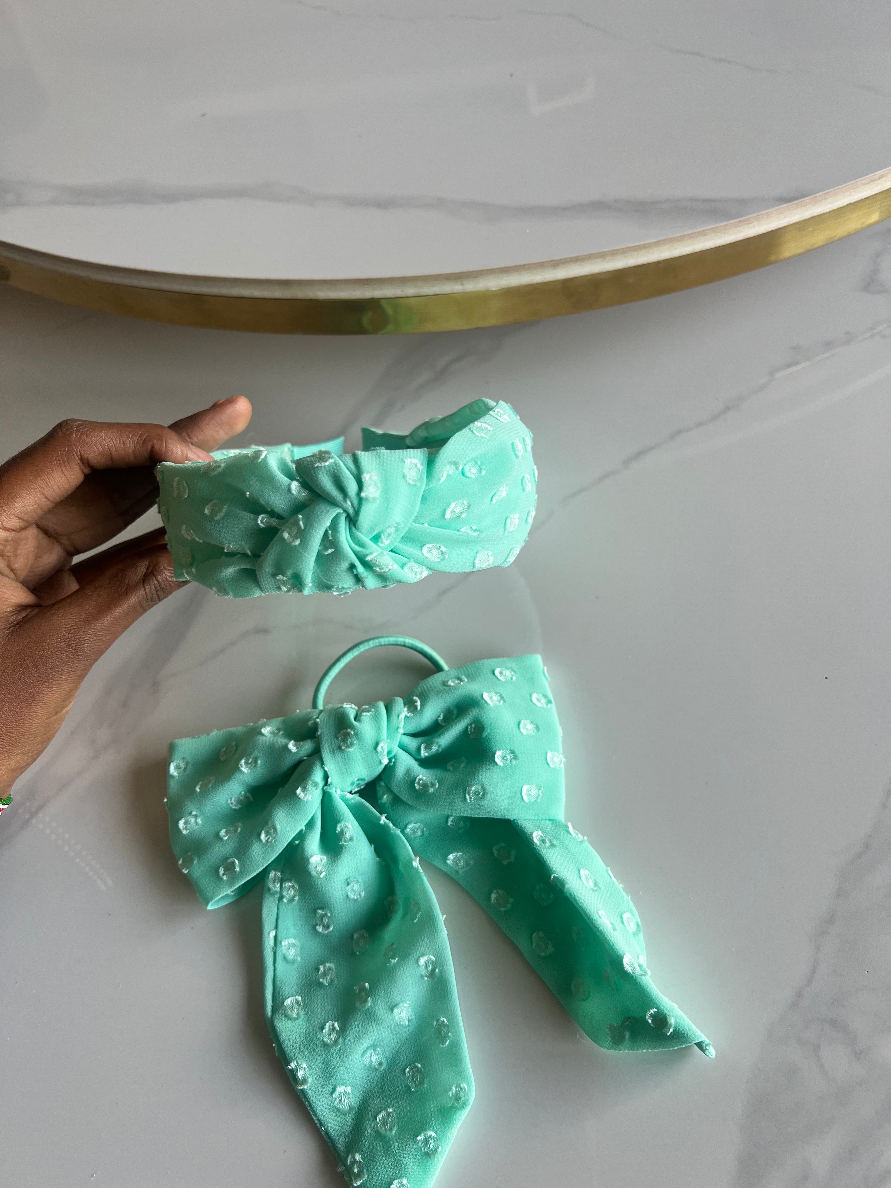 Halo headband and hair tie set mint