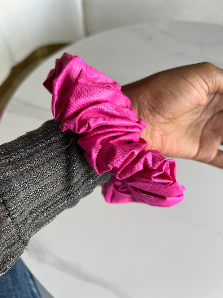 Scrunchie barbie pink linen M-hearts