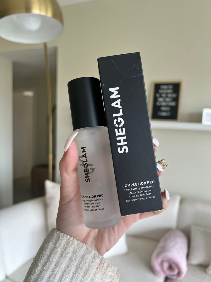 She Glam Complexion Pro Foundation bottle, long-lasting and breathable.