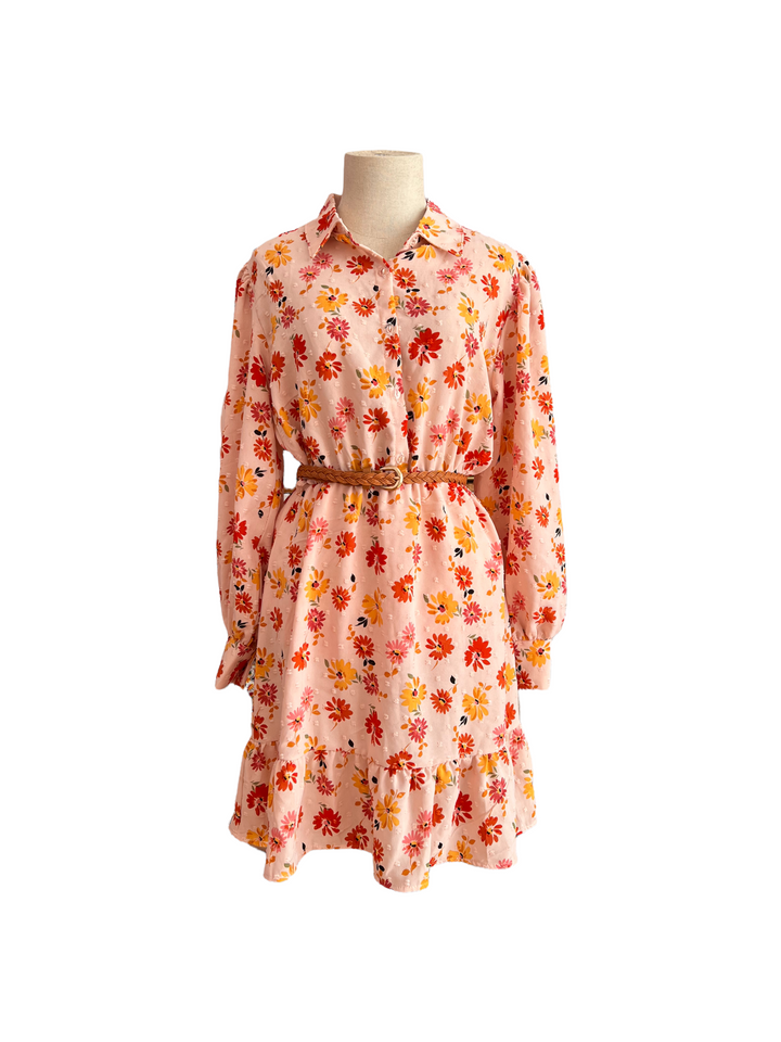 Mokara Dress Short Blush Pink Brown Belt Medium