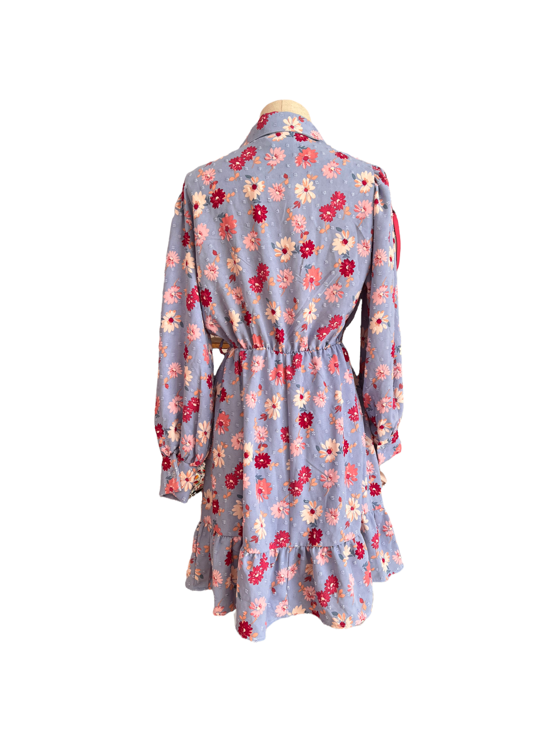 Mokara Dress Short Long Sleeve Floral Blue S/M