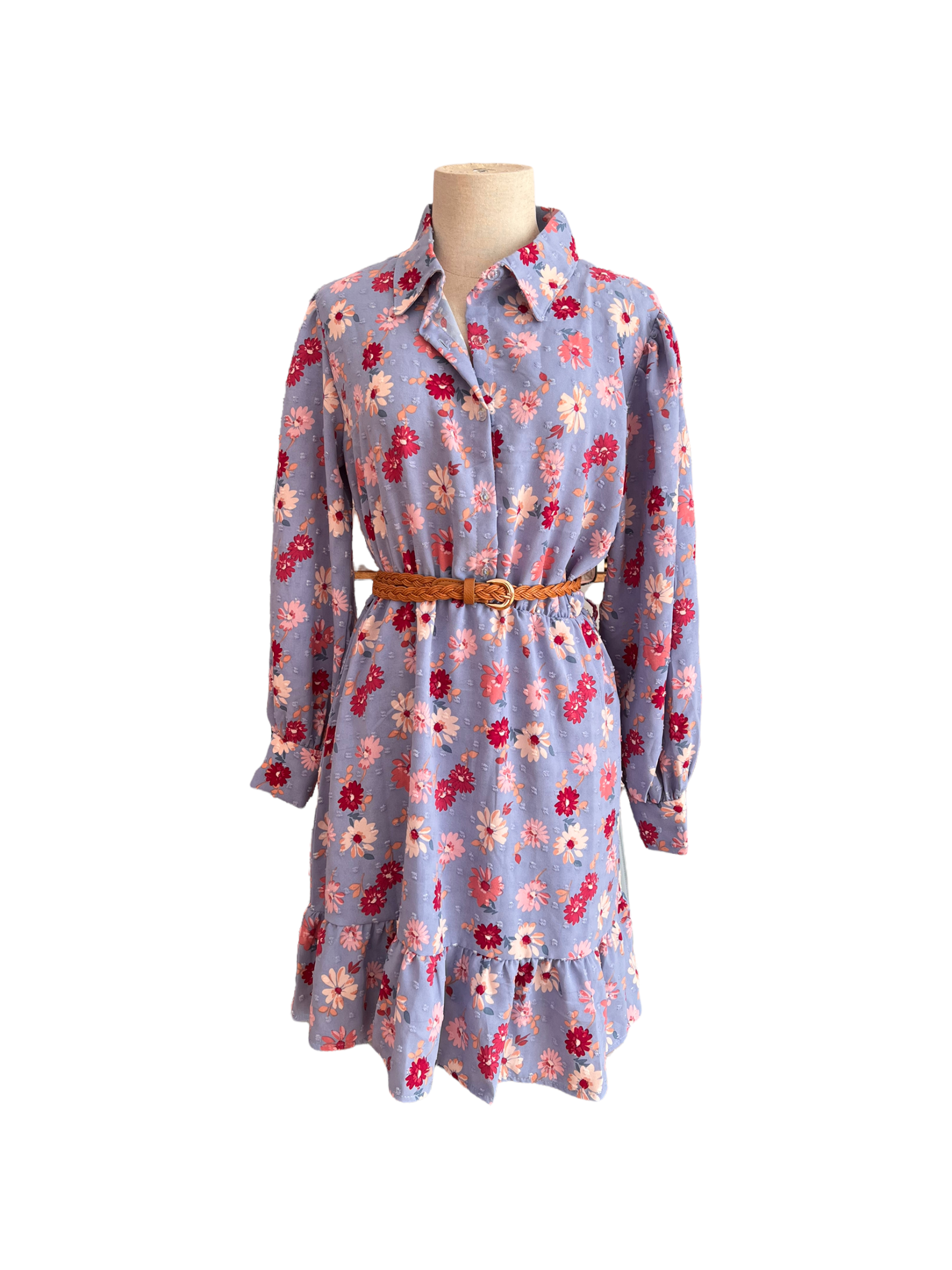 Mokara Dress Short Long Sleeve Floral Blue S/M