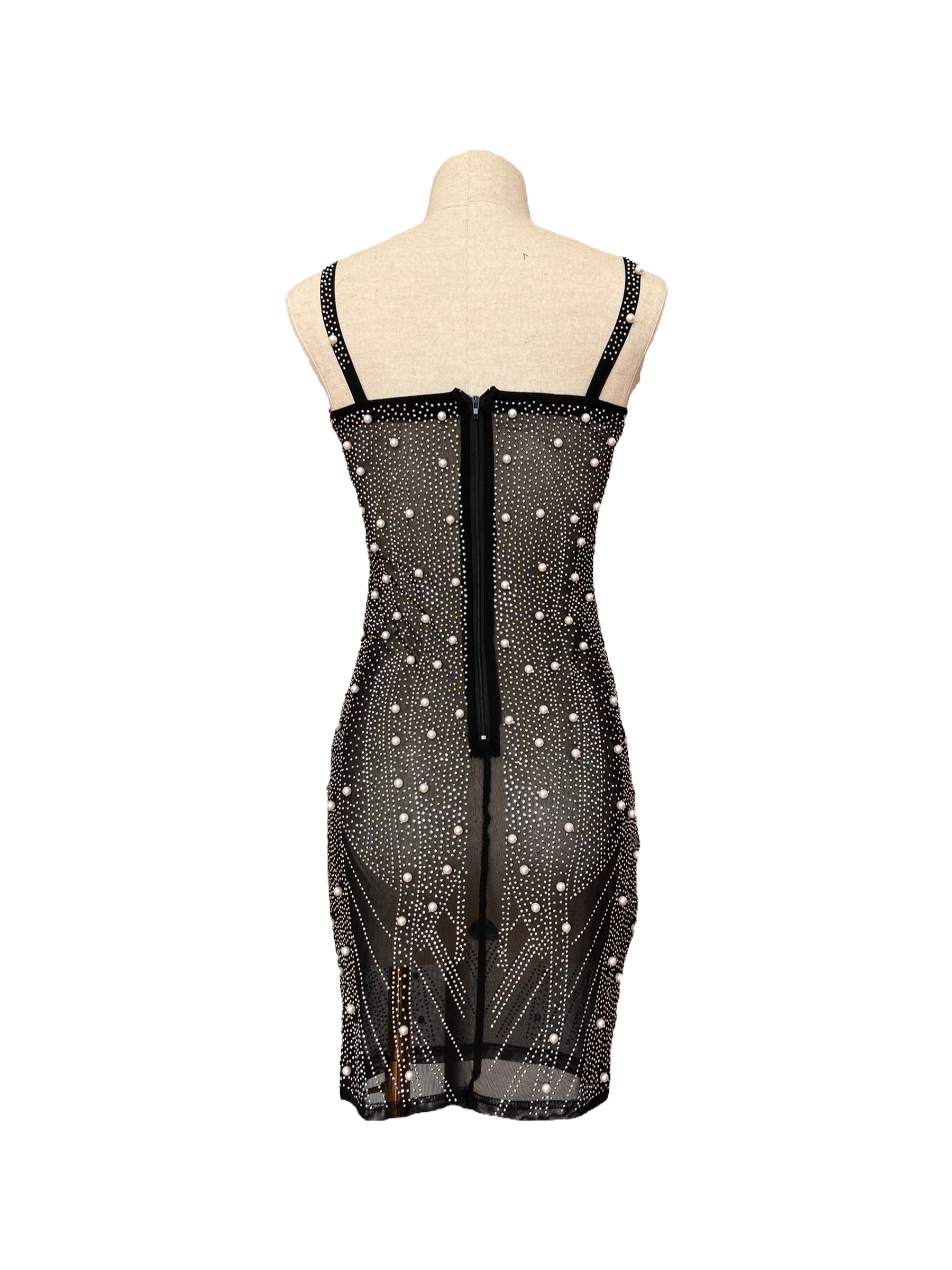 Sheer Pearl Black Short Dress S/M